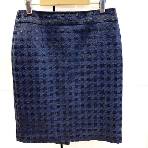Banana republic Navy blue black check print Pencil skirt work career office - Picture 4 of 14